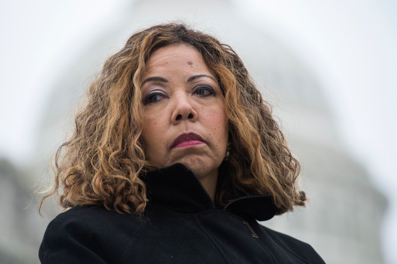 UNITED STATES - JANUARY 17: Rep. Lucy McBath, D-Ga., conducts a news conference at the House Triangle to introduce a financial relief bill for federal workers effected by the partial government shutdown at the on Thursday, January 17, 2019. (Photo By Tom Williams/CQ Roll Call)