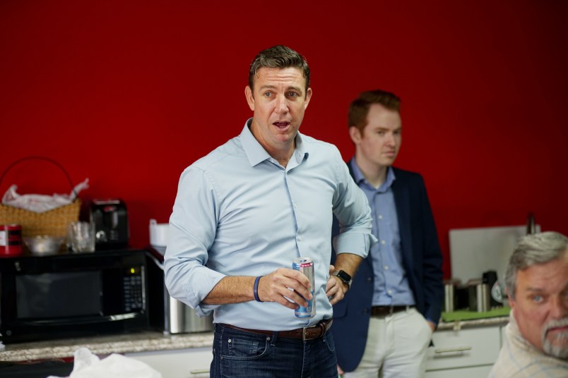 SANTEE, CA - NOVEMBER 06: Duncan Hunter(R-CA) speaks to campaign staffers during a visit to one of his headquarters in Santee, CA on November 6, 2018 in Santee, California. (Photo by Sandy Huffaker/Getty Images)