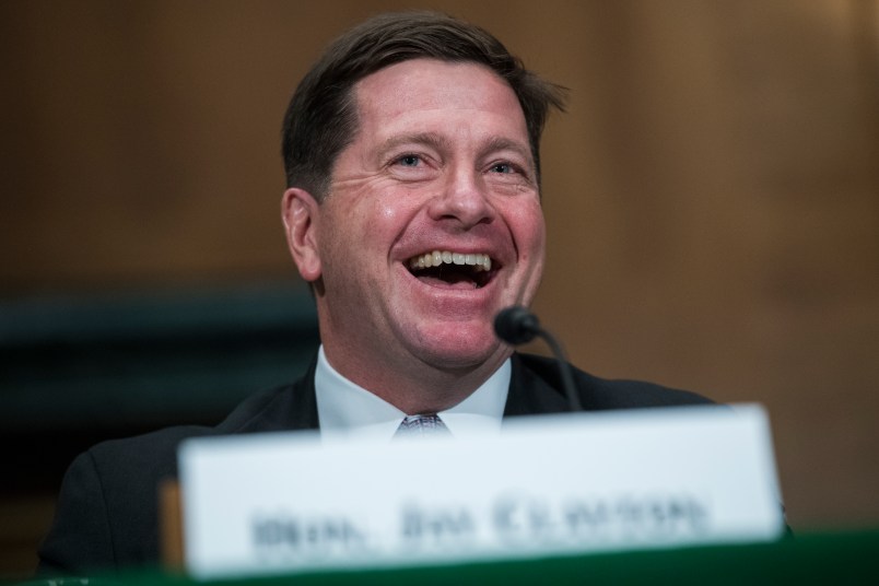 UNITED STATES - DECEMBER 11: Jay Clayton, chairman of the Securities and Exchange Commission, testifies during a Senate Banking Committee hearing in Dirksen Building titled "Oversight of the U.S. Securities and Exchange Commission," on December 11, 2018. (Photo By Tom Williams/CQ Roll Call)