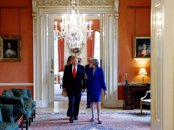 U.S. President Donald Trump and first lady Melania Trump meet with Britain's Prime Minister Theresa May and her husband Philip in Downing Street, as part of Trump's state visit in London, Britain, June 4, 2019. REUTERS/Henry Nicholls/Pool
