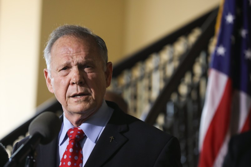 MONTGOMERY, AL - JUNE 20: During a press conference, Roy Moore announces his plans to run for U.S. Senate in 2020 on June 20, 2019 in Montgomery, Alabama.  Moore lost a special election in 2017 for the Senate seat against Democratic Senator Doug Jones.  (Photo by Jessica McGowan/Getty Images)
