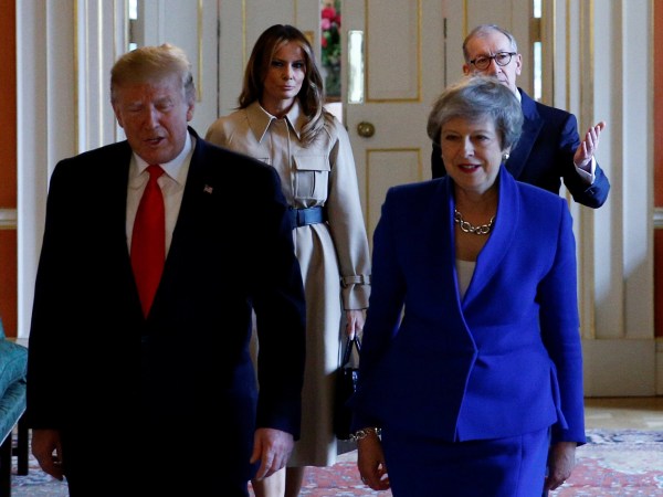 U.S. President Donald Trump and first lady Melania Trump meet with Britain's Prime Minister Theresa May and her husband Philip in Downing Street, as part of Trump's state visit in London, Britain, June 4, 2019. REUTERS/Henry Nicholls/Pool