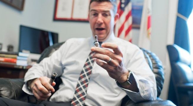 UNITED STATES - JANUARY 13: Rep. Duncan Hunter, R-Calif., is interviewed about his vaporizer pen in his Rayburn office, January 12, 2016. (Photo By Tom Williams/CQ Roll Call)