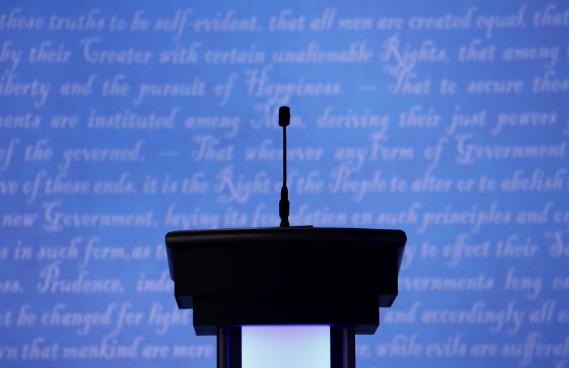 during the third U.S. presidential debate at the Thomas & Mack Center on October 19, 2016 in Las Vegas, Nevada. Tonight is the final debate ahead of Election Day on November 8.