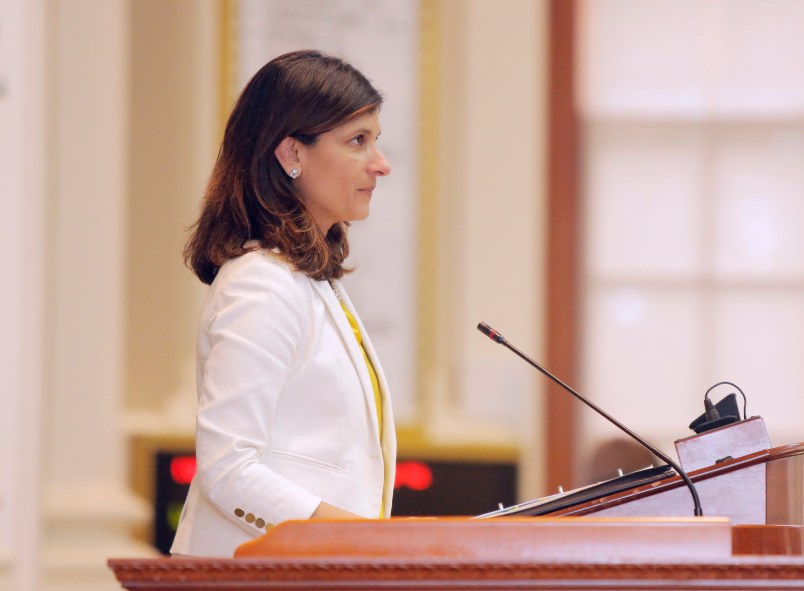 AUGUSTA, ME - JUNE 30: Speaker of the House Sara Gideon listens to discussion about the budget bill in the House chamber on Friday, June 30, 2017. Gideon is working to win more votes to get the Maine House to a two-thirds majority on the budget bill so that it can survive a likely veto from Gov. LePage. (Staff Photo by Gregory Rec/Staff Photographer)