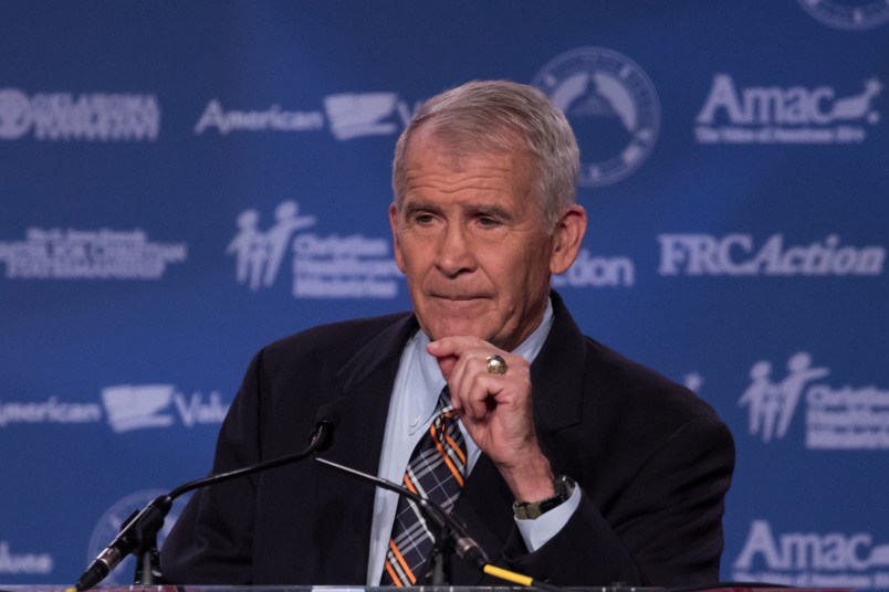 Oliver North, political commentator and former United States Marine Corps Lieutenant Colonel, speaks at the 2017 Values Voter Summit, at the Omni Shoreham Hotel in Washington, D.C., on Friday, October 13, 2017. (Photo by Cheriss May/NurPhoto)
