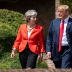 AYLESBURY, ENGLAND - JULY 13: Prime Minister Theresa May and U.S. President Donald Trump hold a joint press conference at Chequers on July 13, 2018 in Aylesbury, England. US President, Donald Trump, held bi-lateral talks with British Prime Minister, Theresa May at her grace-and-favour country residence, Chequers. Earlier British newspaper, The Sun, revealed criticisms of Theresa May and her Brexit policy made by President Trump in an exclusive interview. Later today The President and First Lady will join Her Majesty for tea at Windosr Castle. (Photo by Dan Kitwood/Getty Images)