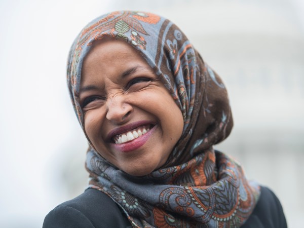 UNITED STATES - FEBRUARY 07: Rep. Ilhan Omar, D-Minn., attends a rally on the East Front of the Capitol with groups including United We Dream, calling on Congress to defund Immigration and Customs Enforcement (ICE) and U.S. Customs and Border Protection (CBP) on Thursday, February 7, 2019. (Photo By Tom Williams/CQ Roll Call)
