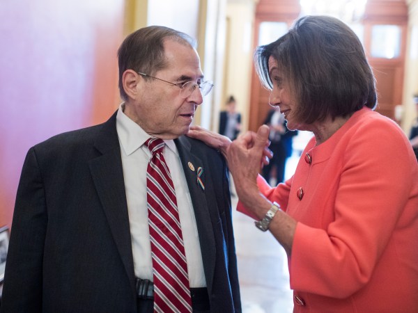 UNITED STATES - JUNE 11: Speaker Nancy Pelosi, D-Calif., and House Judiciary Committee Chairman Jerrold Nadler, D-N.Y., are seen during  a meeting with in the Capitol about funding for the September 11th Victim Compensation Fund on Tuesday, June 11, 2019. Comedian and advocate Jon Stewart and 9/11 responders attended the meeting. (Photo By Tom Williams/CQ Roll Call)