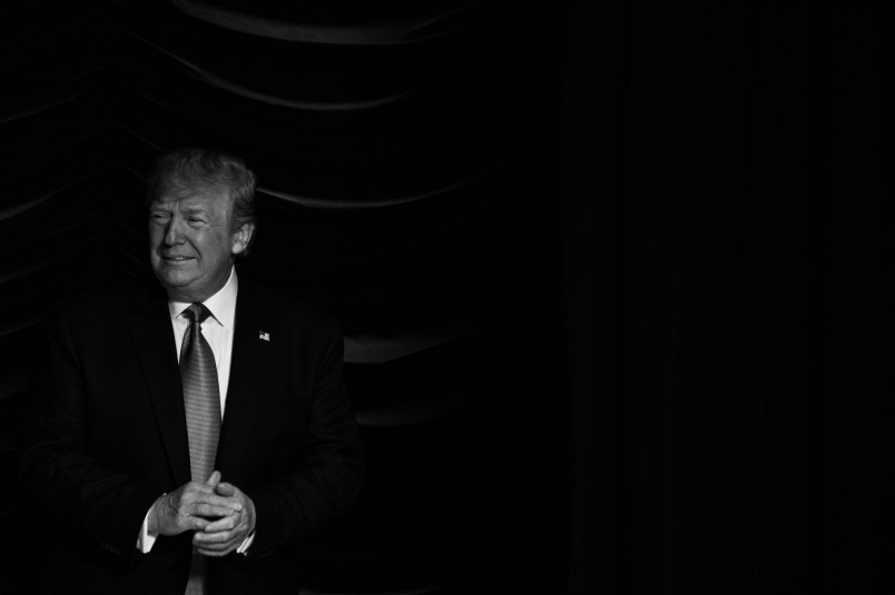 (EDITOR'S NOTE: This image has been converted to black and white) U.S. President Donald Trump walks onstage to give remarks, and sign an executive order on advancing American kidney health, at the Ronald Reagan Building and International Trade Center in Washington, D.C., on Wednesday, July 10, 2019.  (Photo by Cheriss May/NurPhoto)