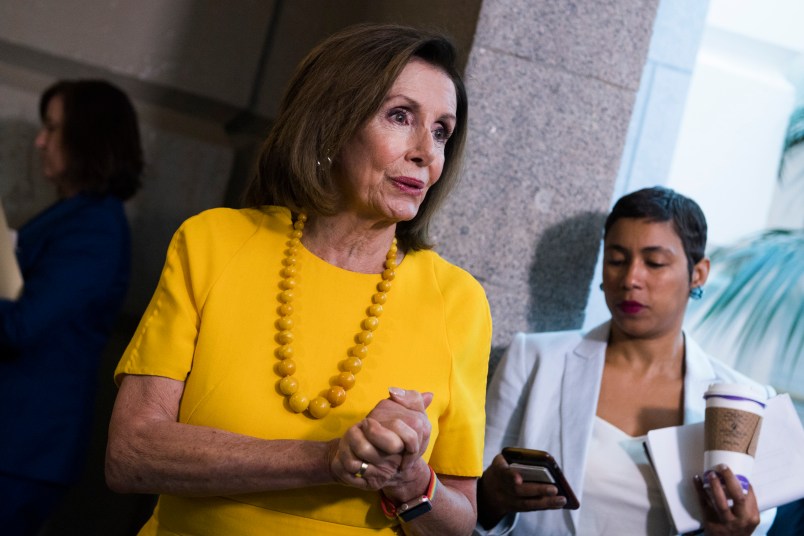 UNITED STATES - JULY 24: Speaker Nancy Pelosi, D-Calif., makes a remark to the media about the testimony of former special counsel Robert Mueller before the House Judiciary Committee hearing on his investigation into Russian interference in the 2016 election on Wednesday, July 24, 2019. (Photo By Tom Williams/CQ Roll Call)