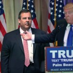 PALM BEACH, FL - MARCH 01:  New Jersey Governor Chris Christie accompanies Republican Presidential frontrunner Donald Trump off the stage after a press conference on March 1, 2016 in Palm Beach, Florida. Christie stood by as Trump held a press conference at his Mar a Lago Club after the polls closed in a dozen states nationwide on Super Tuesday.  (Photo by John Moore/Getty Images)