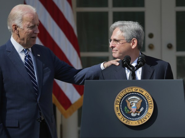 U.S. President Barack Obama andÊVice President Joe Biden stand with Judge Merrick Garland, the president'sÊnominee to replace the late Supreme Court Justice Antonin Scalia, in the Rose Garden at the White House, March 16, 2016 in Washington, DC.ÊMerrick, 63, is chief judge ofÊthe United States Court of Appeals for the District of Columbia Circuit and was confirmed to that position by a Senate vote of 76 to 23 in 1997.