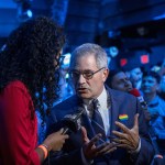 NEW YORK, NY - JUNE 25:  Philadelphia District Attorney Larry Krasner speaks to a reporter at of the election party of public defender Tiffany Caban moments before she claimed victory in the in the Queens District Attorney Democratic Primary election, June 25, 2019 in the Queens borough of New York City. Running on a progressive platform that includes decriminalizing sex work and closing the Rikers Island jail, Caban narrowly defeated Queens Borough President Melinda Katz and scored a shocking victory for city's the progressive grassroots network and criminal justice movement (Photo by Scott Heins/Getty Images)