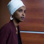 UNITED STATES - JULY 15: Rep. Ilhan Omar, D-Minn., arrives for a news conference in the Capitol Visitor Center responding to negative comments by President Trump that were directed at the freshmen House Democrats on Monday, July 15, 2019. (Photo By Tom Williams/CQ Roll Call)