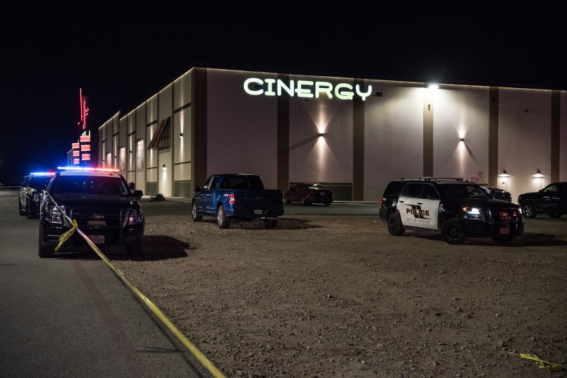 MIDLAND, TEXAS – AUGUST 31: Police cars and tape block off a crime scene nearby to where a gunman was shot and killed at Cinergy Odessa movie theater after multiple people were shot on August 31, 2019 in Midland, Texas. Reports indicate that at least two people are dead and 20 injured. (Photo by Cengiz Yar/Getty Images)