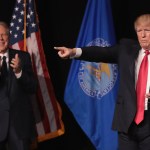 ATLANTA, GA - APRIL 28:  President Donald Trump is applauded by Wayne LaPierre (L),  executive vice president and CEO of the NRA, during the NRA-ILA's Leadership Forum at the 146th NRA Annual Meetings & Exhibits on April 28, 2017 in Atlanta, Georgia. The convention is the largest annual gathering for the NRA's more than 5 million members. Trump is the first president to address the annual meetings since Ronald Reagan.  (Photo by Scott Olson/Getty Images)