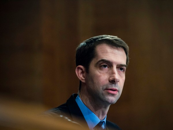 WASHINGTON, DC - JANUARY 30:  Senator Tom Cotton (R-AR) looks on as Treasury Secretary Steven Mnuchin delivers the annual financial stability report to the Senate Banking, Housing and Urban Affairs Committee on January 30, 2018 in Washington, DC. Mnuchin said the Treasury can extend the government's debt limit suspension period into February before it exhausts its borrowing ability.  (Photo by Pete Marovich/Getty Images)