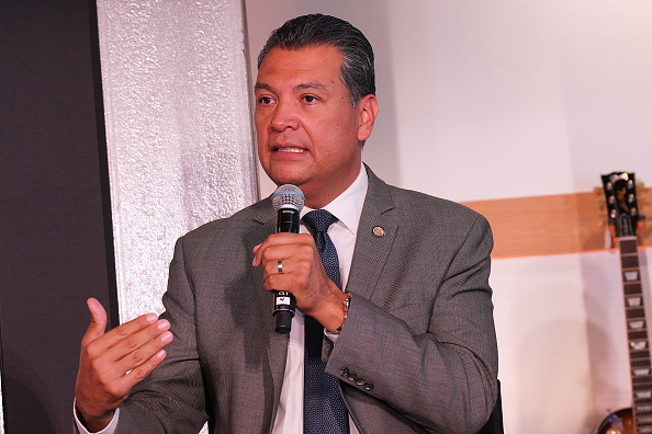 BEVERLY HILLS, CA - JULY 25:  California Secretary of State Alex Padilla speaks during a press conference to discuss voting rights and voter registration hosted by Pepe Aguilar and Voto Latino at Gibson Brand Showroom on July 25, 2018 in Beverly Hills, California.  (Photo by JC Olivera/Getty Images)