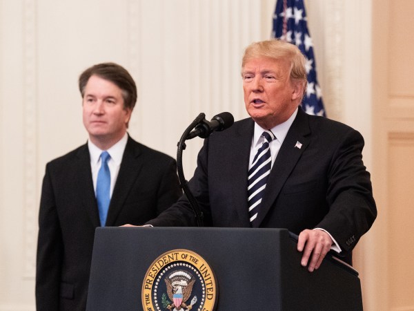 WASHINGTON, DC, UNITED STATES - 2018/10/08: President Donald Trump and Brett Kavanaugh at the swearing in of Brett Kavanaugh as an Associate Justice of the Supreme Court in the East Room of the White House. (Photo by Michael Brochstein/SOPA Images/LightRocket via Getty Images)