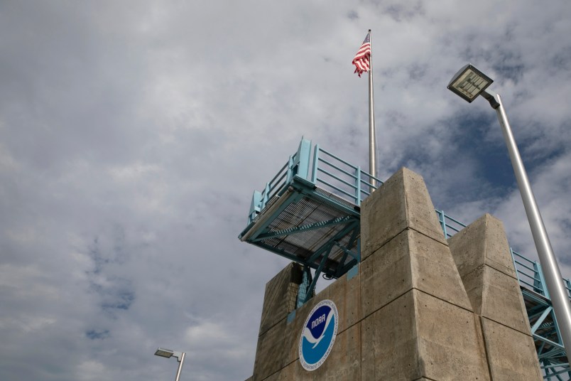 MIAMI, FL - AUGUST 29: The logo of National Oceanic and Atmospheric Administration (NOAA) is seen at the Nation Hurricane Center on August 29, 2019 in Miami, Florida. (Photo by Eva Marie Uzcategui/Getty Images)