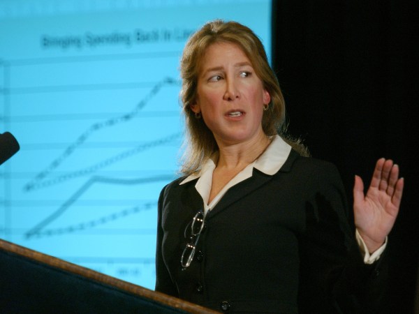 SACRAMENTO, CA - JANUARY 9: Finance Director Donna Arduin answers questions concerning California Governor Arnold Schwarzenegger 's $99 billion proposed 2004-05 state budget during a news conference in Sacramento, Calif., Friday, Jan. 9, 2004, where eariler, Governor Schwarenegger unveiled his proposed budget. (Photo by David Paul Morris/Getty Images)