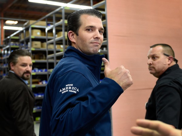 Donald Trump Jr. speaks during a get-out-the-vote rally for his father,ÊRepublican presidential nominee Donald Trump,Êat Ahern ManufacturingÊon November 3, 2016 in Las Vegas, Nevada. Trump Jr. urged people to vote for his father during early voting, which ends on November 4 in the battleground state, and on Election Day.
