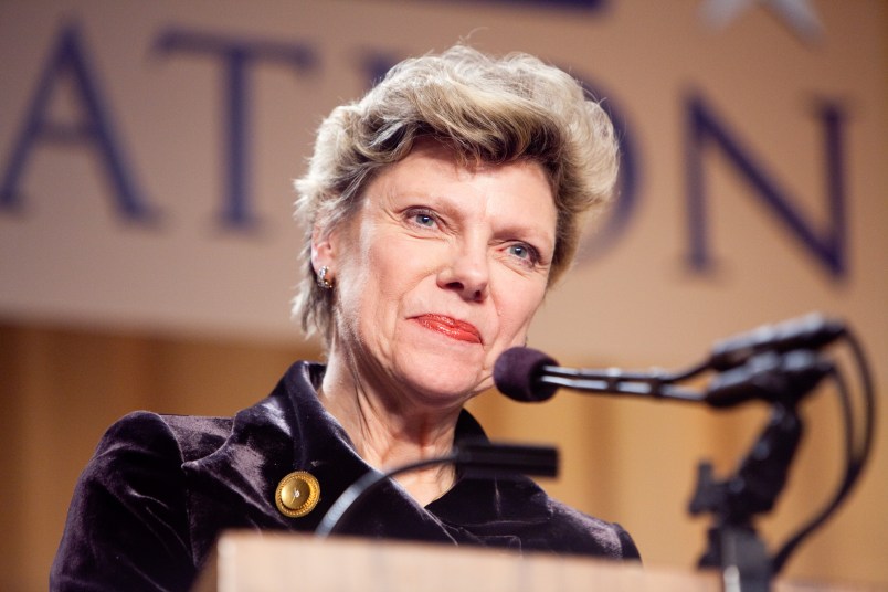 WASHINGTON - FEBRUARY 10: Journalist Cokie Roberts appears at the National Press Foundation's 26th annual awards dinner on February 10, 2009 in Washington, DC. Charles Gibson of ABC News won this year's Sol Taishoff Award for Excellence in Broadcast Journalism. (Photo by Brendan Hoffman/Getty Images) *** Local Caption *** Cokie Roberts