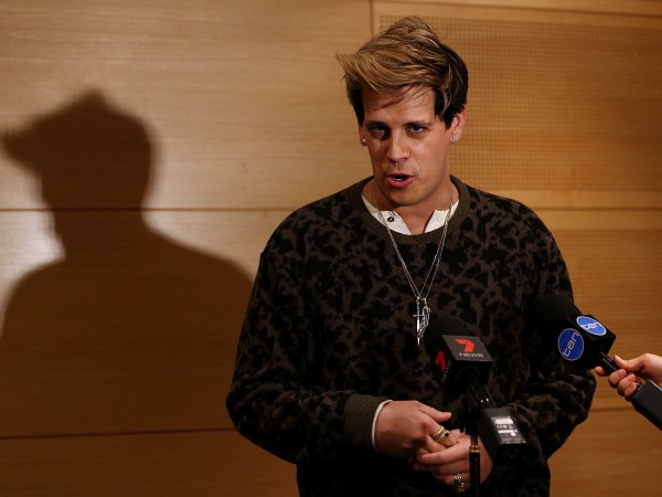 Milo Yiannopoulos speaks during a press conference on November 29, 2017 in Sydney, Australia. Yiannopoulos is in Australia for his Troll Academy Tour.
