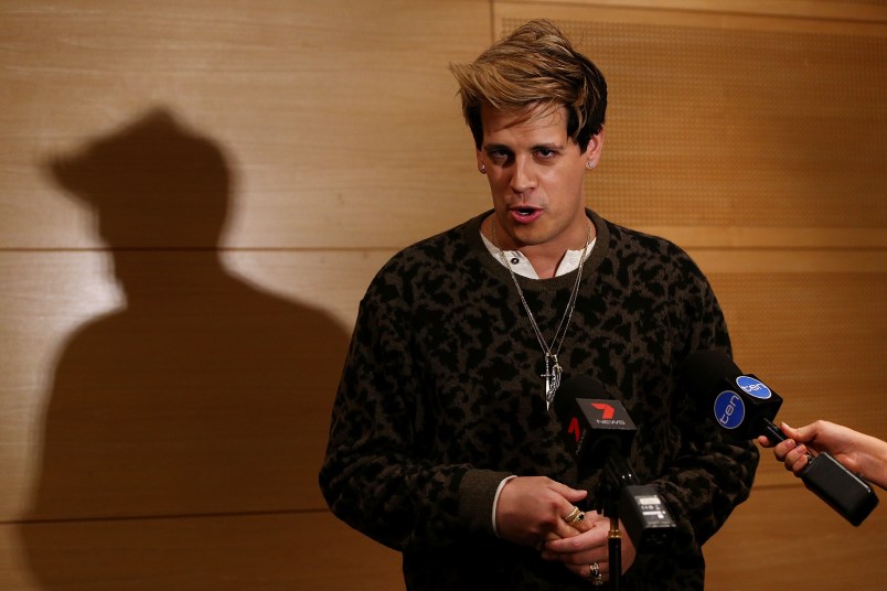 Milo Yiannopoulos speaks during a press conference on November 29, 2017 in Sydney, Australia. Yiannopoulos is in Australia for his Troll Academy Tour.