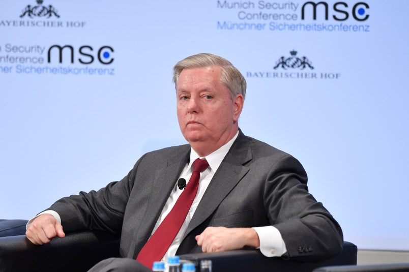 MUNICH, GERMANY - FEBRUARY 16: Senator Lindsey Graham (R-SC), participates in a panel talk at at the 2018 Munich Security Conference on February 16, 2018 in Munich, Germany. The annual conference, which brings together political and defense leaders from across the globe, is taking place under heightened tensions between the USA, together with its western allies, and Russia. (Photo by Sebastian Widmann/Getty Images)