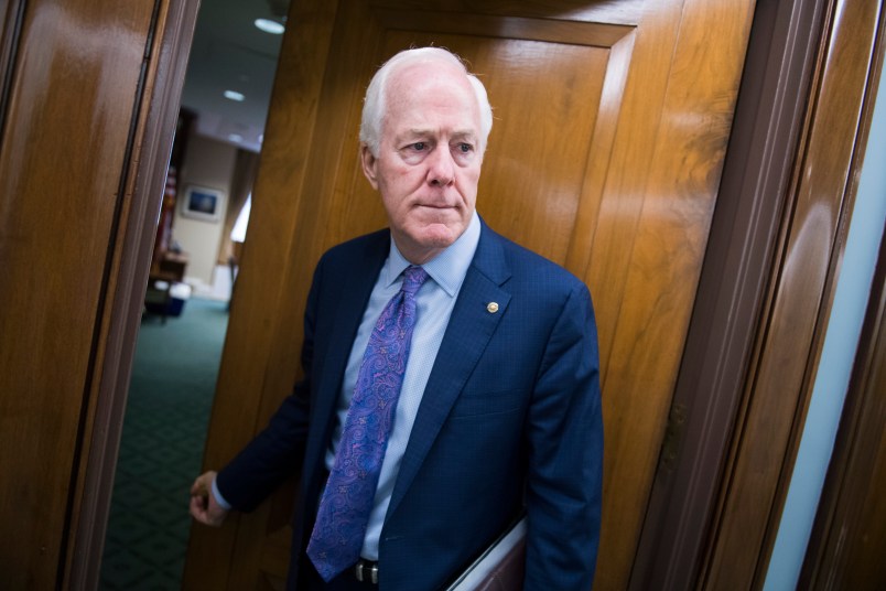 UNITED STATES - JUNE 11: Sen. John Cornyn, R-Texas, is seen before a Senate Judiciary Committee hearing in Dirksen Building titled "The Secure and Protect Act: a Legislative Fix to the Crisis at the Southwest Border," on Tuesday, June 11, 2019. Kevin McAleenan, acting secretary of Department of Homeland Security, testified. (Photo By Tom Williams/CQ Roll Call)