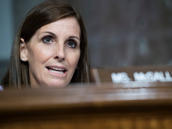 UNITED STATES - JULY 30: Sen. Martha McSally, R-Ariz., speak in support of Air Force Gen. John E. Hyten, who has been accused of sexual assault, during his Senate Armed Services Committee confirmation hearing to be vice chairman of the Joint Chiefs of Staff, in Dirksen Building on Tuesday, July 30, 2019. McSally has said that she was raped while serving in the Air Force. Army Col. Kathryn Spletstoser, who has accused Hyten of sexual assault, attended the hearing. (Photo By Tom Williams/CQ Roll Call)