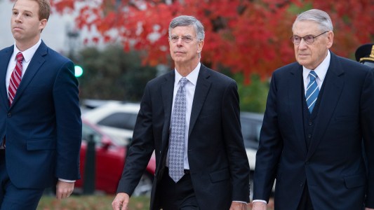 UNITED STATES - OCTOBER 16: Bill Taylor, center, the acting U.S. ambassador to Ukraine, arrives to the Capitol for a deposition related to the House's impeachment inquiry on Tuesday, October 22, 2019. (Photo By Tom Williams/CQ Roll Call),
