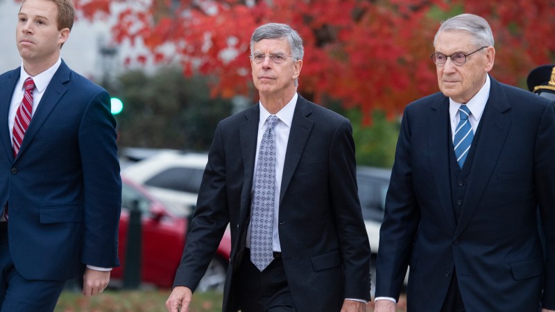 UNITED STATES - OCTOBER 16: Bill Taylor, center, the acting U.S. ambassador to Ukraine, arrives to the Capitol for a deposition related to the House's impeachment inquiry on Tuesday, October 22, 2019. (Photo By Tom Williams/CQ Roll Call),