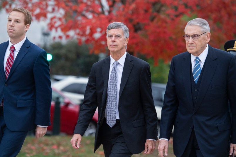 UNITED STATES - OCTOBER 16: Bill Taylor, center, the acting U.S. ambassador to Ukraine, arrives to the Capitol for a deposition related to the House's impeachment inquiry on Tuesday, October 22, 2019. (Photo By Tom Williams/CQ Roll Call),