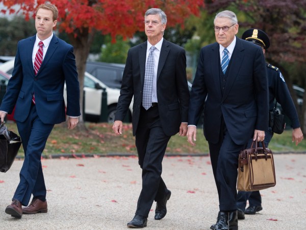UNITED STATES - OCTOBER 16: Bill Taylor, center, the acting U.S. ambassador to Ukraine, arrives to the Capitol for a deposition related to the House's impeachment inquiry on Tuesday, October 22, 2019. (Photo By Tom Williams/CQ Roll Call),