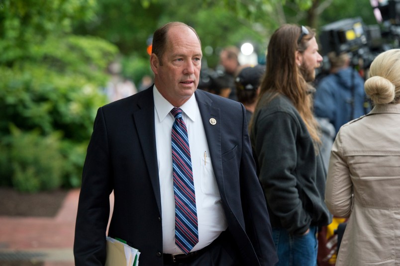 UNITED STATES - MAY 12: Rep. Ted Yoho, R-Fla., makes his way past media set up outside of the Republican National Committee Chair  before a meeting between Republican presidential candidate Donald Trump, Speaker Paul D. Ryan, R-Wis., and RNC Chairman Reince Priebus, May 12, 2016. (Photo By Tom Williams/CQ Roll Call)