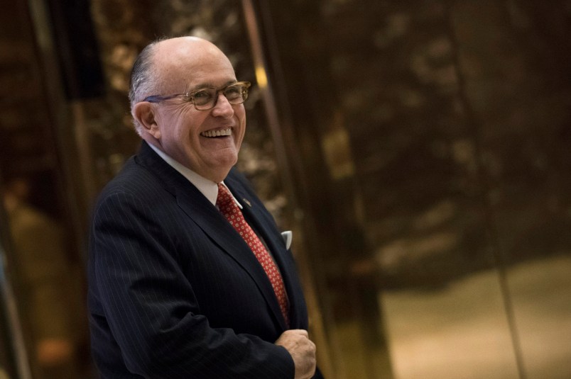 NEW YORK, NY - NOVEMBER 22: Former New York City mayor Rudy Giuliani arrives at Trump Tower, November 22, 2016 in New York City. President-elect Donald Trump and his transition team are in the process of filling cabinet and other high level positions for the new administration. (Photo by Drew Angerer/Getty Images)