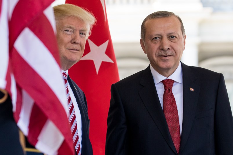 President Trump welcomed  President Recep Tayyip Erdogan of Turkey, at the West Wing Portico (North Lawn) of the White House, On Monday, May 16, 2017.  (Photo by Cheriss May/NurPhoto)