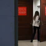 A person leaving the secure offices of the House Intelligence Committee bolts upstairs after a six-page memo alleging misconduct by senior FBI officials investigating President Donald Trump's 2016 campaign was released to the public February 2, 2018 in Washington, DC. Assembled by Committee staff of House Intelligence Committee Chairman Devin Nunes (R-CA), the formerly classified memo alleging FBI misconduct was released to the public Friday with permission from President Donald Trump.