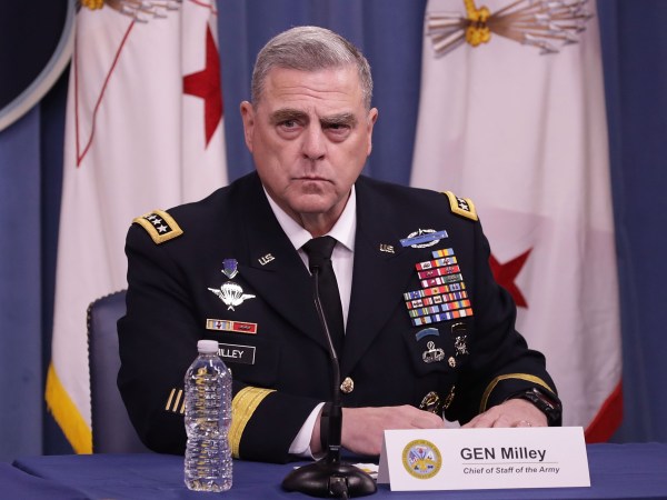 U.S. Army Secretary Mark Esper, Army Undersecretary Ryan McCarthy, Army Chief of Staff Gen. Mark Milley and Army Vice Chief of Staff Gen. James McConville hold a news conference at the Pentagon July 13, 2018 in Arlington, Virginia. The Army officials announced its biggest reorganization in 45 years with the creation of the Army Futures Command, which is tasked with modernizing the fighting force.