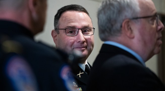 UNITED STATES - OCTOBER 29: Lt. Col. Alexander Vindman, director of European affairs at the National Security Council, arrives in the Capitol Visitor Center for his deposition related to the House's impeachment inquiry on Tuesday, October 29, 2019. (Photo By Tom Williams/CQ Roll Call),