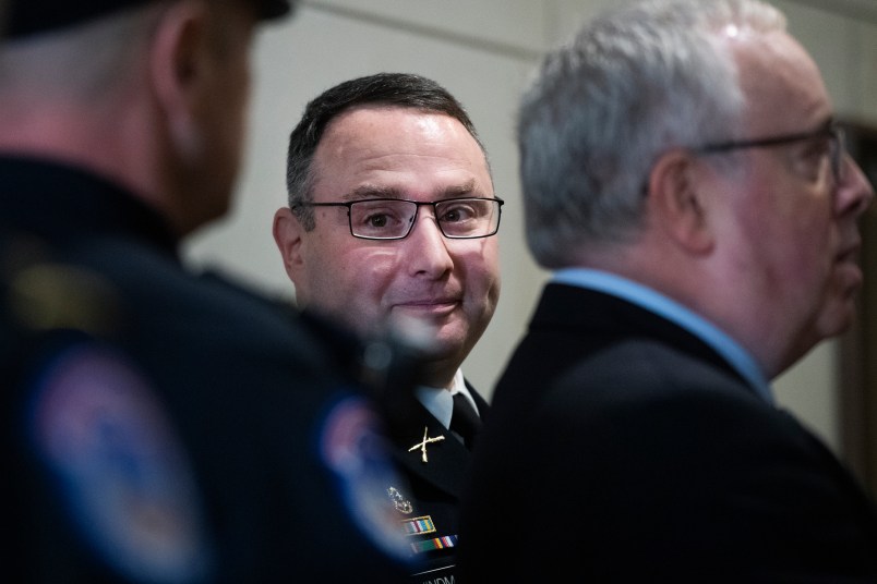 UNITED STATES - OCTOBER 29: Lt. Col. Alexander Vindman, director of European affairs at the National Security Council, arrives in the Capitol Visitor Center for his deposition related to the House's impeachment inquiry on Tuesday, October 29, 2019. (Photo By Tom Williams/CQ Roll Call),