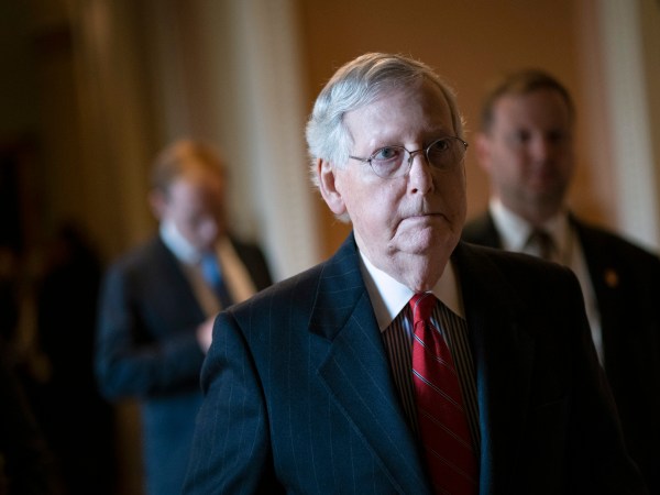 WASHINGTON, DC - NOVEMBER 5: Senate Majority Leader Mitch McConnell (R-KY) walks to his office following the weekly Republican policy luncheon at the U.S. Capitol on November 5, 2019 in Washington, DC. McConnell (R-KY) said he predicts that  the Senate would acquit President Trump of any articles of impeachment passed by the House. (Photo by Drew Angerer/Getty Images)