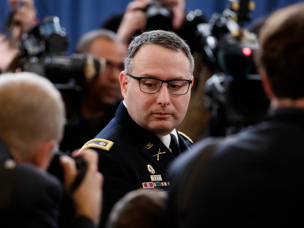 Director for European Affairs of the National Security Council, US Army Lieutenant Colonel Alexander Vindman prior to testifying during the House Permanent Select Committee on Intelligence public hearing on the impeachment inquiry into US President Donald J. Trump, on Capitol Hill in Washington, DC, USA, 19 November 2019. The impeachment inquiry is being led by three congressional committees and was launched following a whistleblower's complaint that alleges US President Donald J. Trump requested help from the President of Ukraine to investigate a political rival, Joe Biden and his son Hunter Biden.