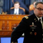 National Security Council aide Lt. Col. Alexander Vindman, takes a break as he testifies before the House Intelligence Committee on Capitol Hill in Washington, Tuesday, Nov. 19, 2019, during a public impeachment hearing of President Donald Trump’s efforts to tie U.S. aid for Ukraine to investigations of his political opponents. (AP Photo/Jacquelyn Martin, Pool)