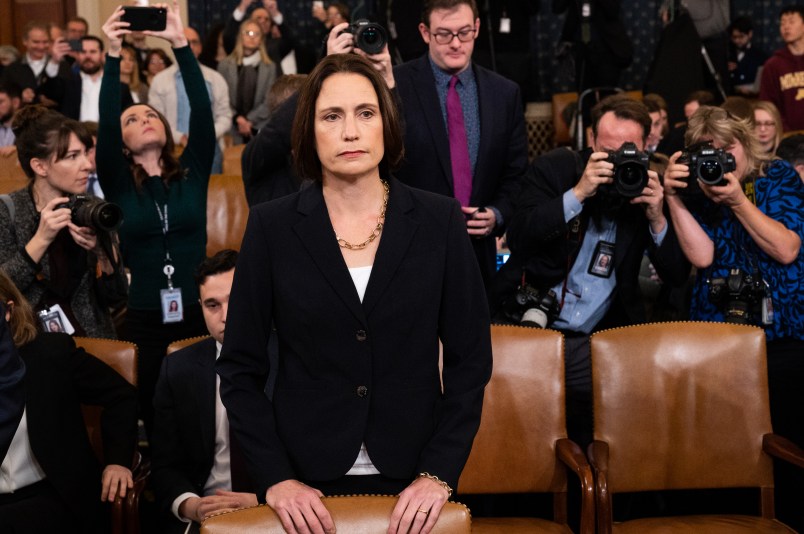WASHINGTON, D.C., UNITED STATES - NOVEMBER 21 2019:Fiona Hill, former official at the National Security Council specialising in the former Soviet Union and Russian and European affairs, at the U.S. Embassy in Ukraine attends the Open Hearings on the Impeachment of President Donald Trump of the House Intelligence Committee in Washington.