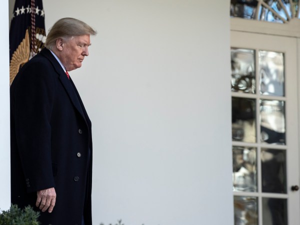 WASHINGTON, DC - NOVEMBER 26: U.S. President Donald Trump arrives to give the National Thanksgiving Turkey Butter a presidential ‘pardon’ during the traditional event in the Rose Garden of the White House November 26, 2019 in Washington, DC. The turkey pardon was made official in 1989 under former President George H.W. Bush, who was continuing an informal tradition started by President Harry Truman in 1947. Following the presidential pardon, the 47-pound turkey which was raised by farmer Wellie Jackson of Clinton, North Carolina, will reside at his new home, 'Gobbler's Rest,' at Virginia Tech. (Photo by Drew Angerer/Getty Images)