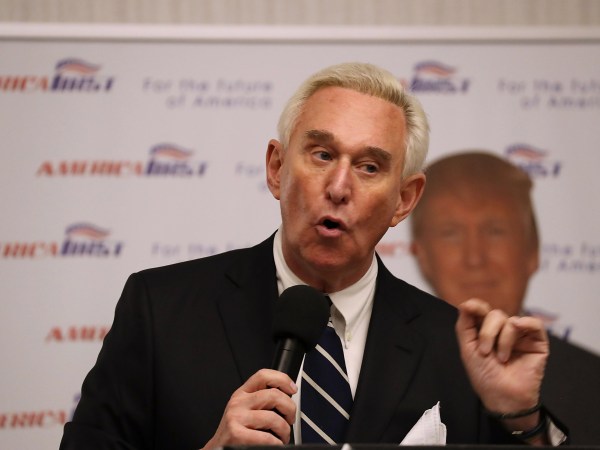 BOCA RATON, FL - MARCH 21:  Roger Stone a longtime political adviser and friend to President Donald Trump speaks before signing copies of his book "The Making of the President 2016" at the Boca Raton Marriott on March 21, 2017 in Boca Raton, Florida.  The book delves into the 2016 presidential run by Donald Trump.  (Photo by Joe Raedle/Getty Images)